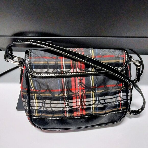 COACH #15477 Small Tartan Penny Flap Bag, Signature Plaid Fabric Patent Leather - Picture 2 of 7